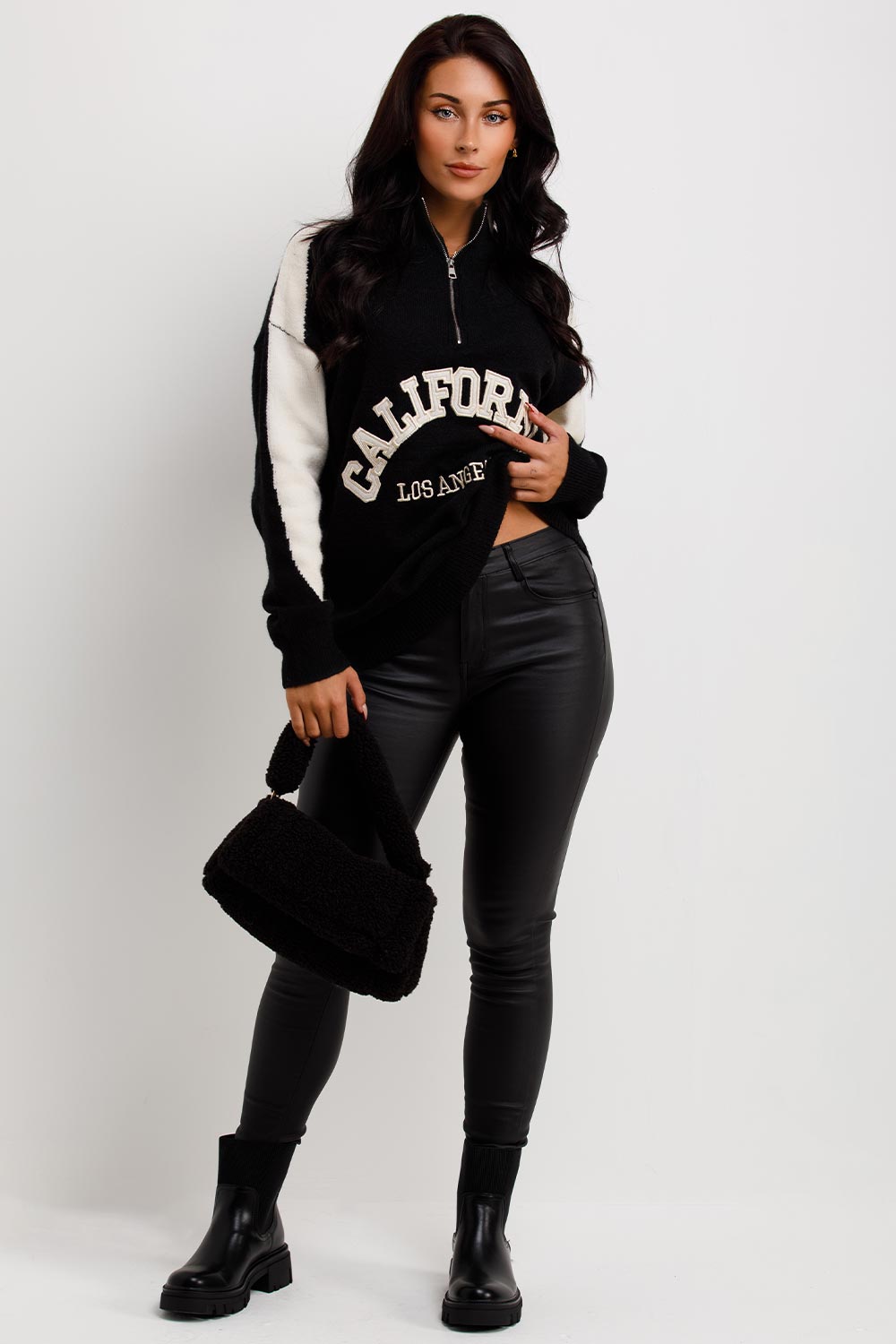 california los angelos slogan half zip knitted jumper womens
