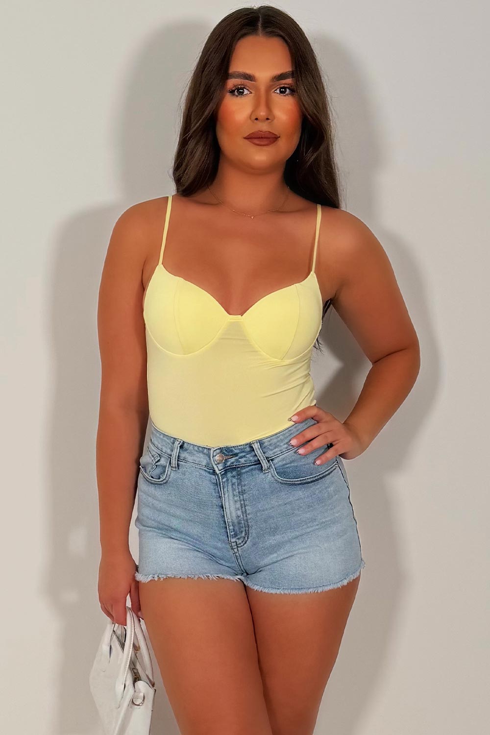yellow cupped corset top styledup