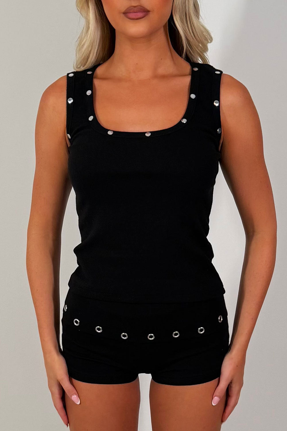 studded eyelet detail fold over shorts and top co ord set summer holiday outfit for womens edikted styledup uk