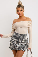grey camo cargo mini skirt