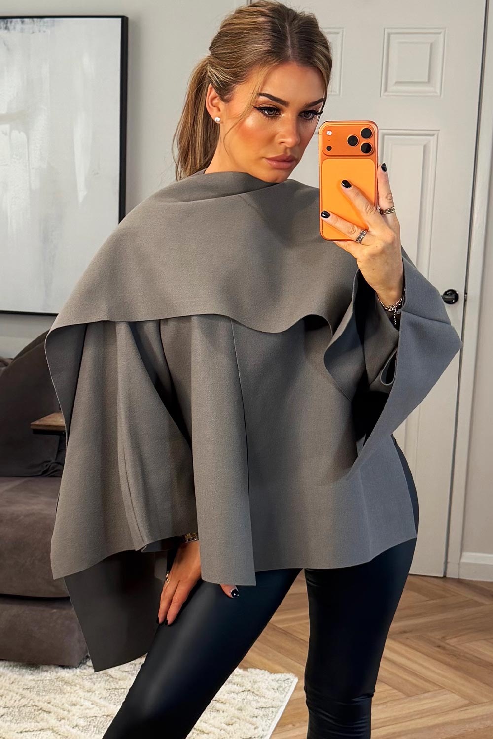 womens cape with scarf mocha poncho jacket
