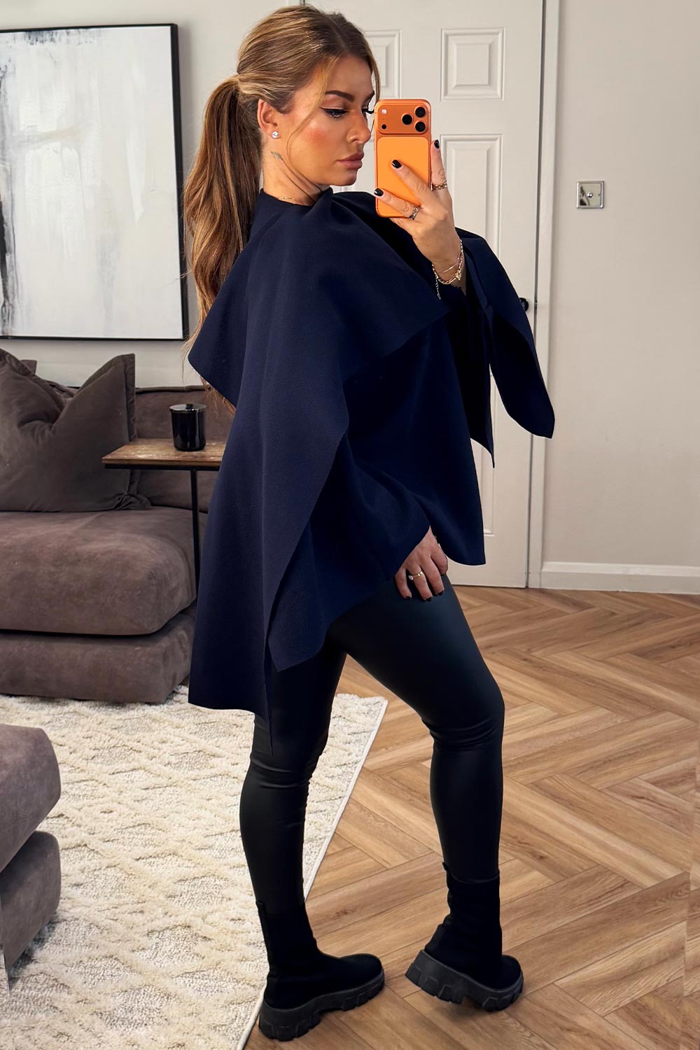 womens cape with scarf navy poncho jacket