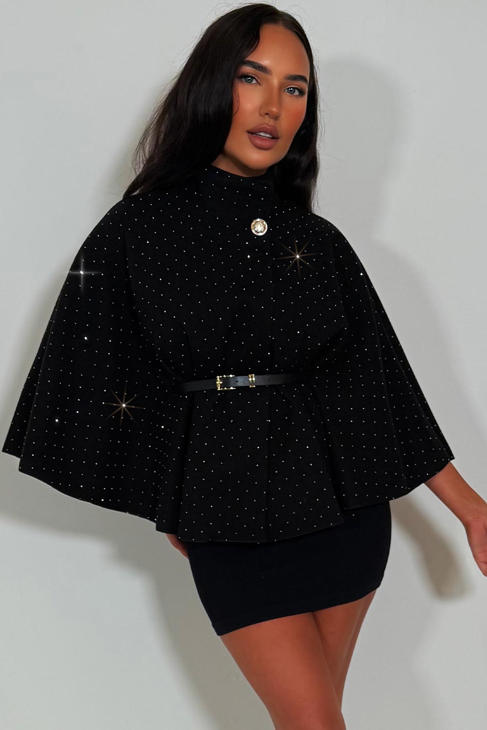 rhinestone cape with belt womens styledup