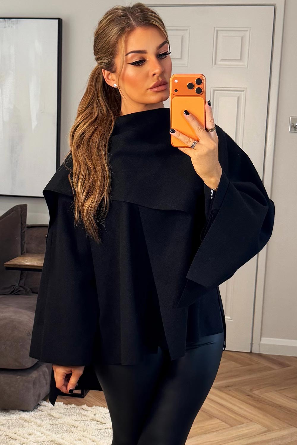 cape with scarf poncho black styledup