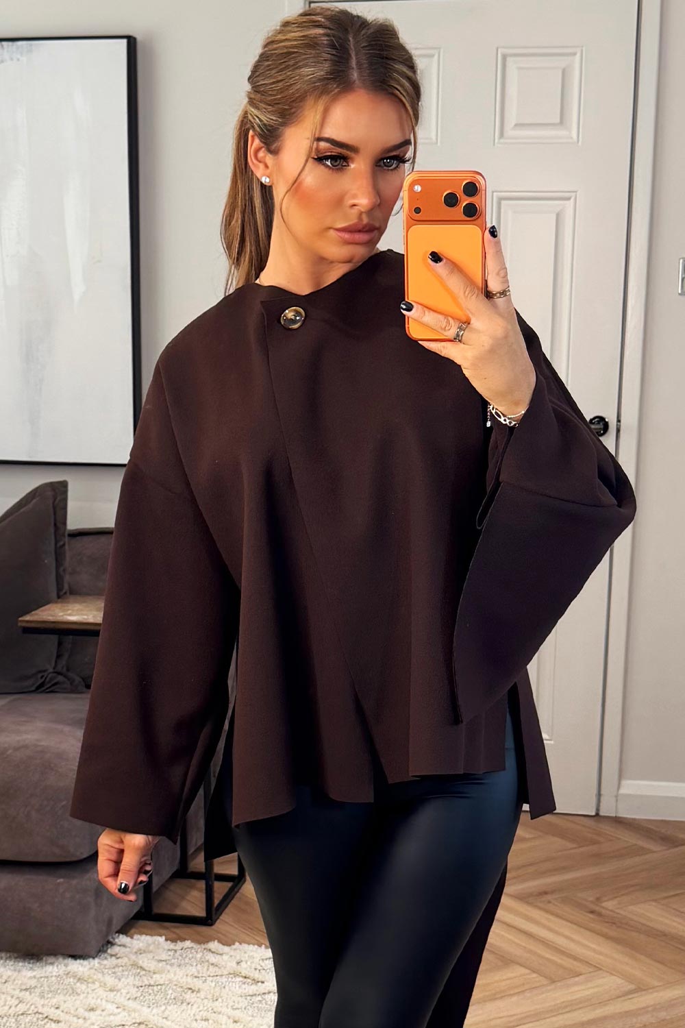 cape with scarf poncho brown styledup