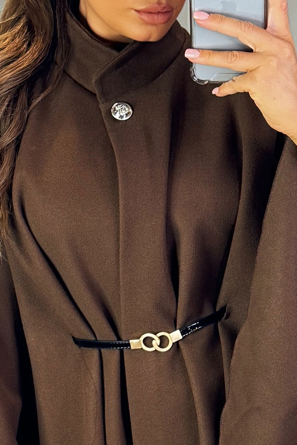 oversized cape with belt and button fastening styledup