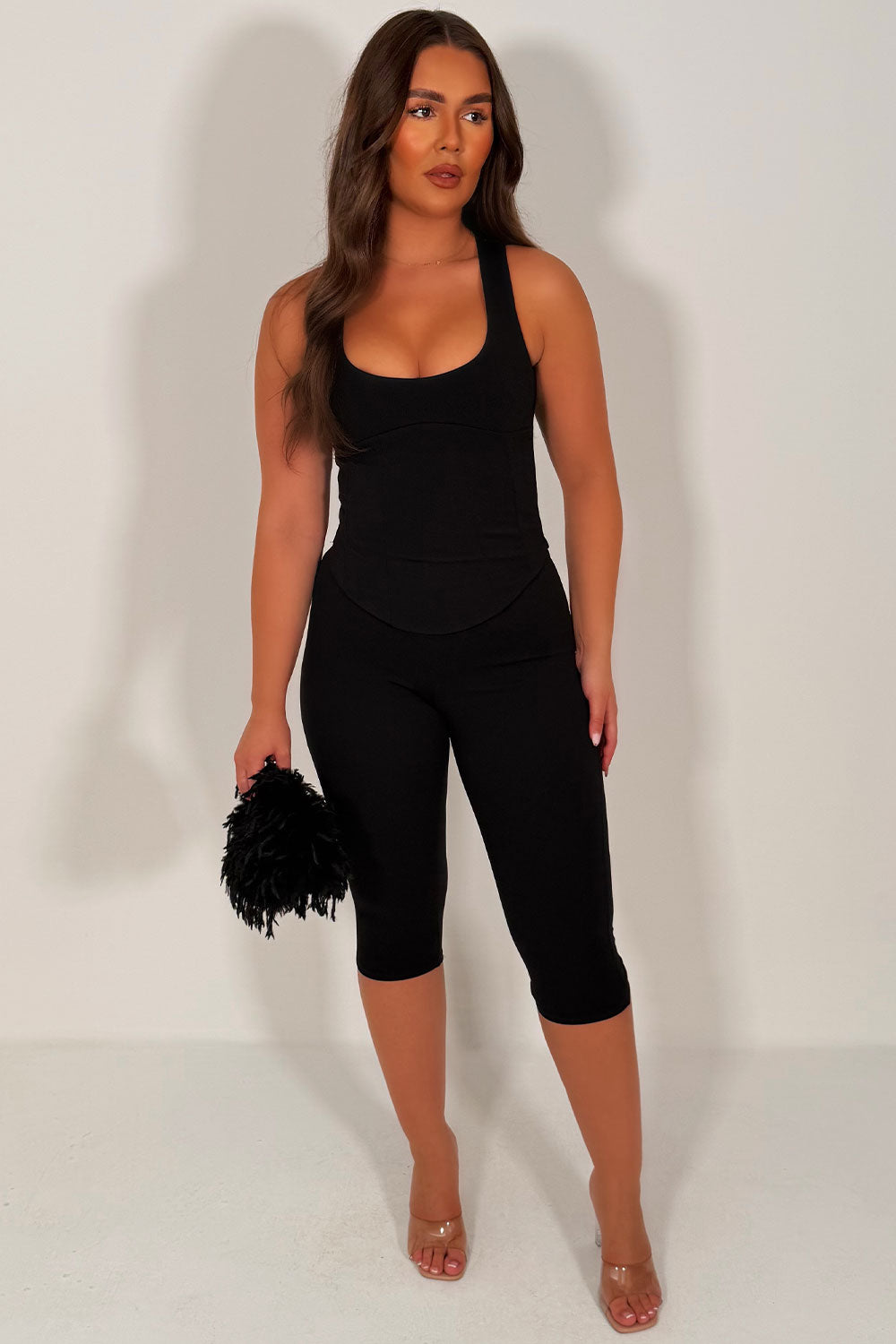 black capri pants and corset crop top two piece co ord set styledup
