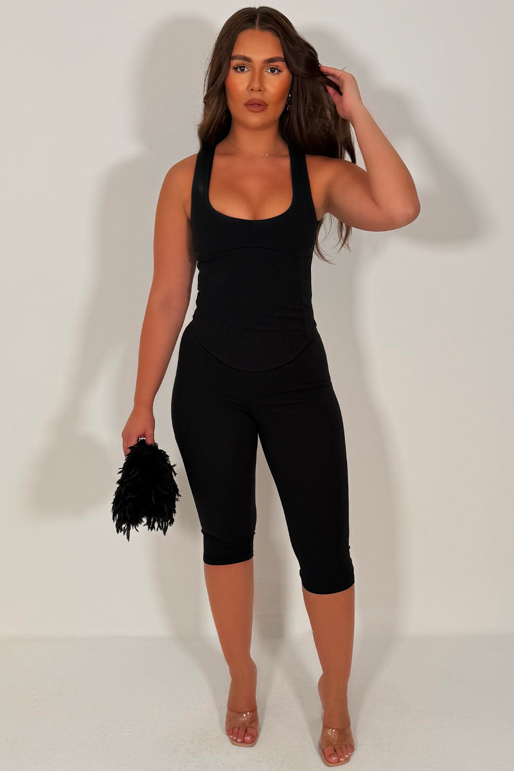 black capri pants and corset tp two piece co ord set styledup