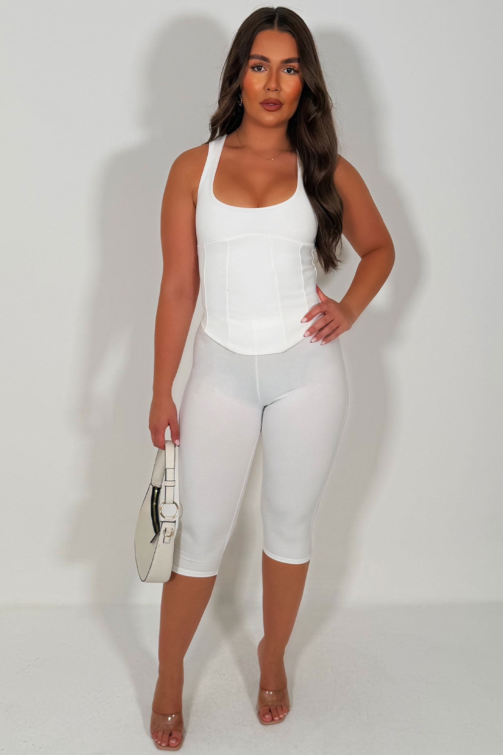 white capri pants and corset top two piece going out date night outfit styledup uk