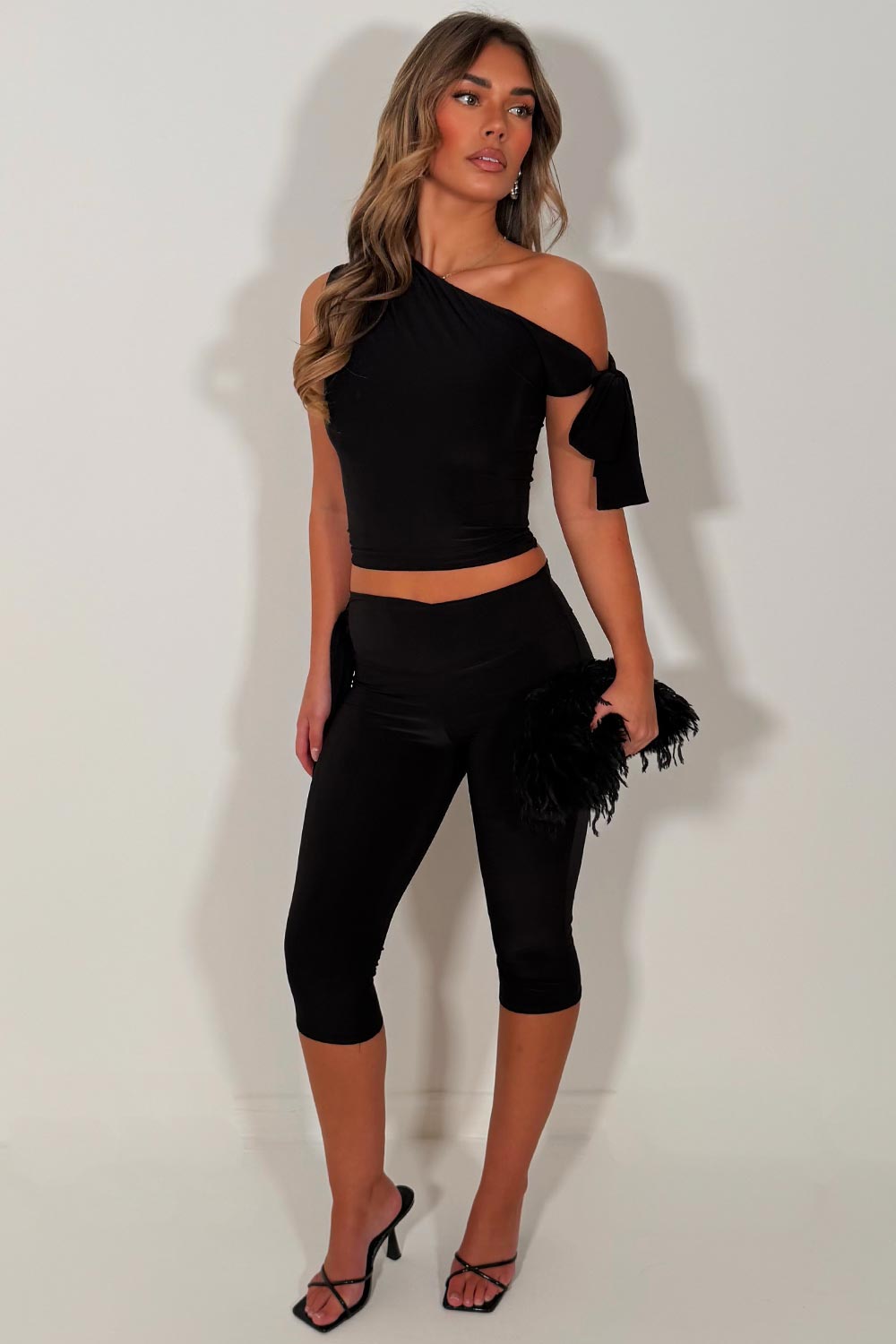 capri pants and crop top two piece co ord set black styledup