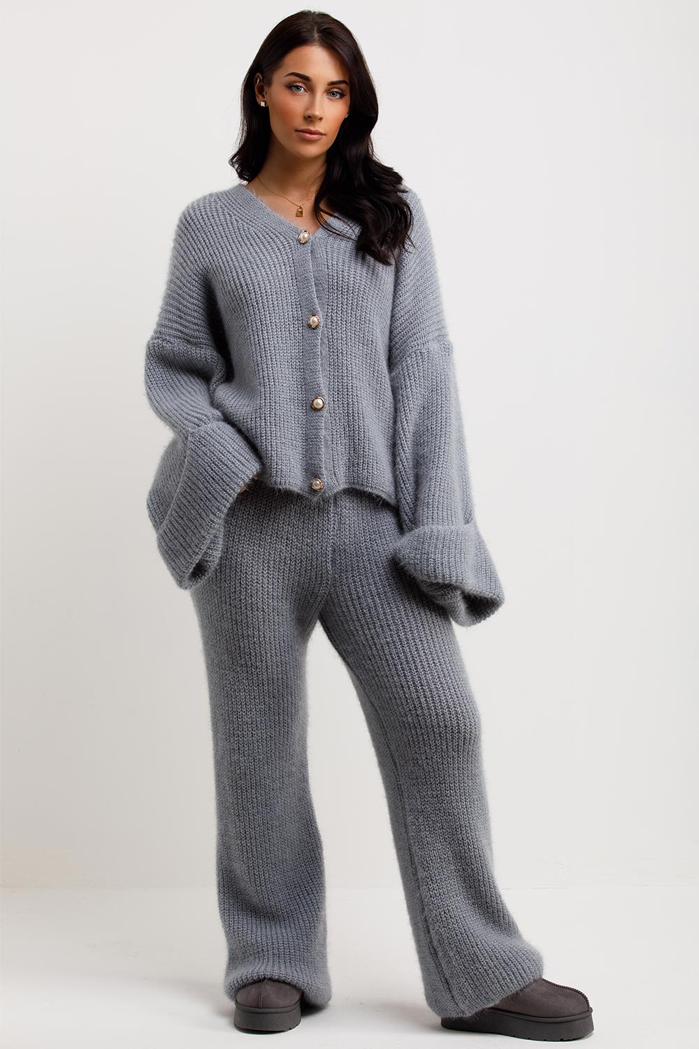 knitted cardigan and trousers co ord set womens loungewear