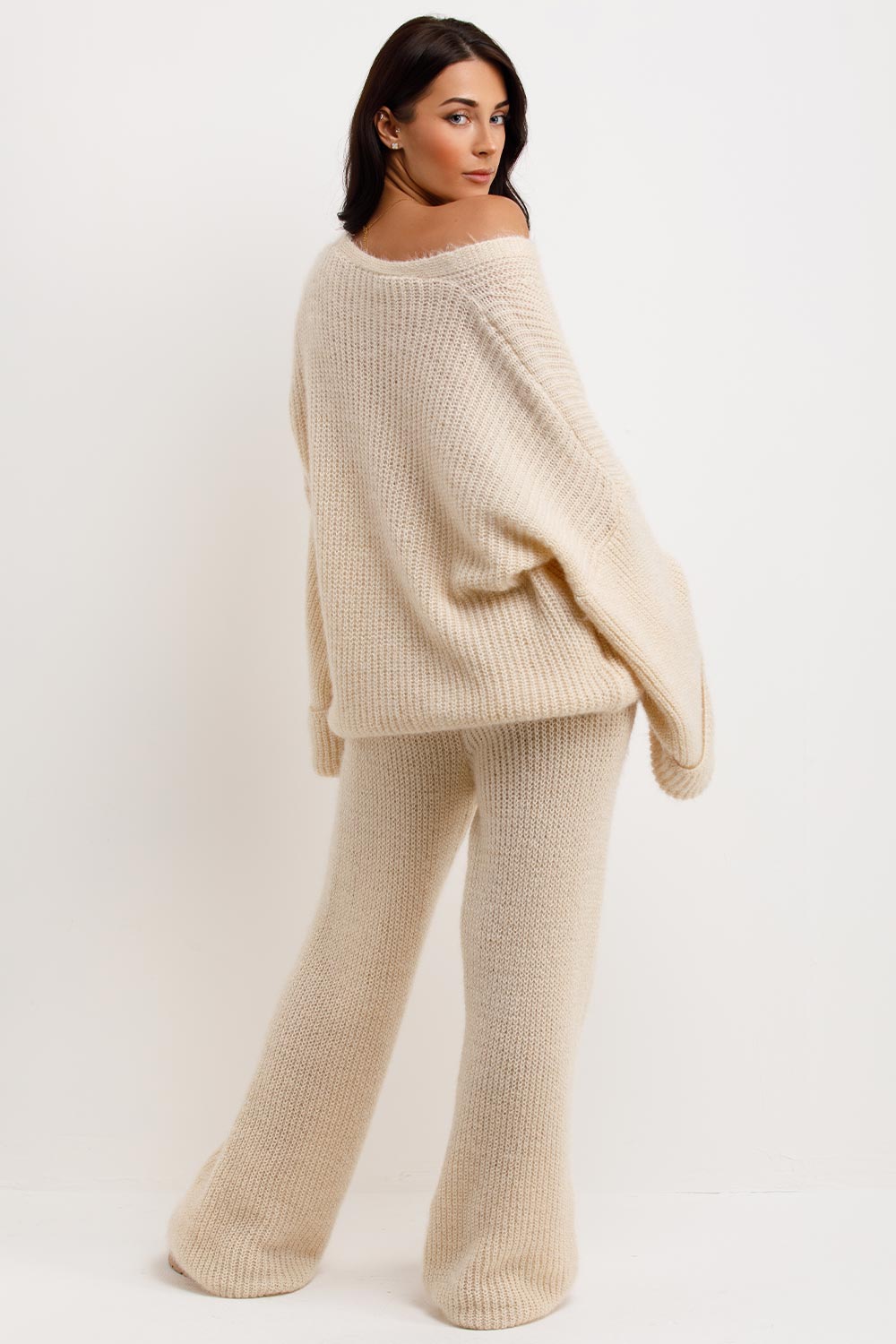 womens oversized knitted cardigan and trousers co ord set