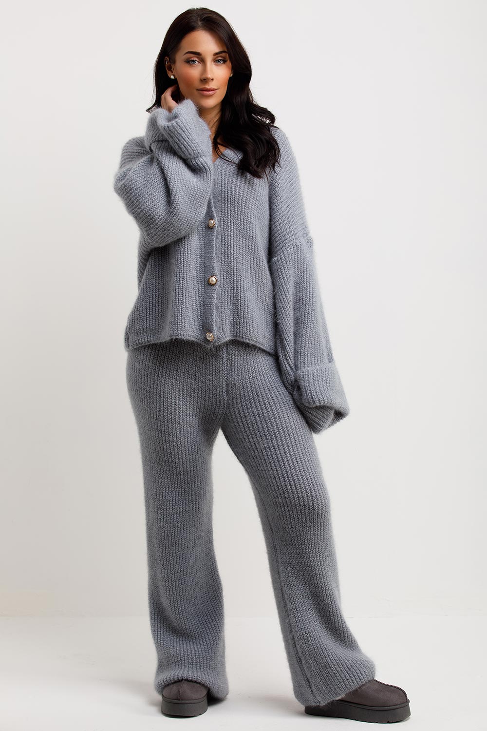 womens knitted cardigan and trousers loungewear co ord set