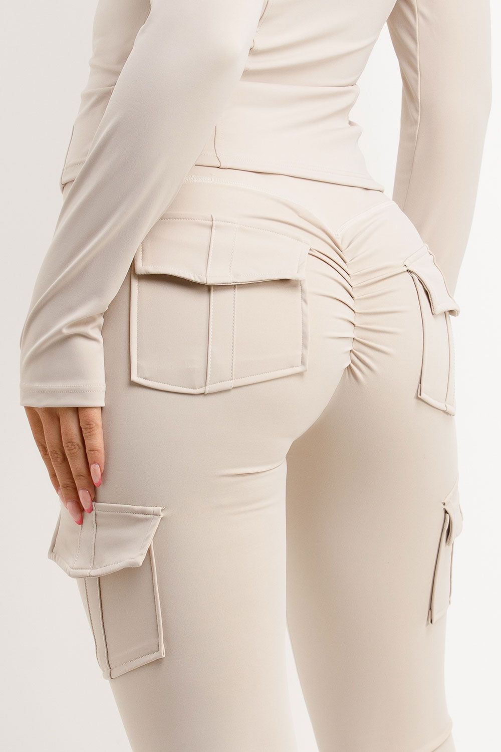 womens zip up sports jacket and ruched scrunch bum leggings two piece set