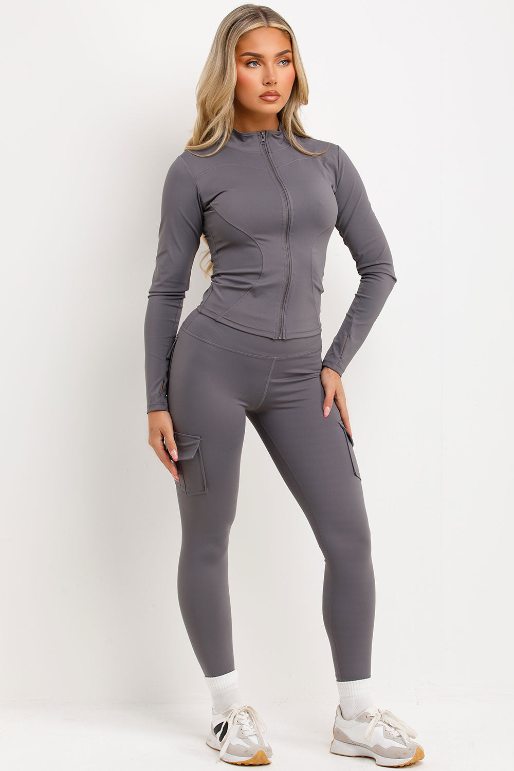 zip up sculpt sports jacket and scrunch bum leggings two piece set