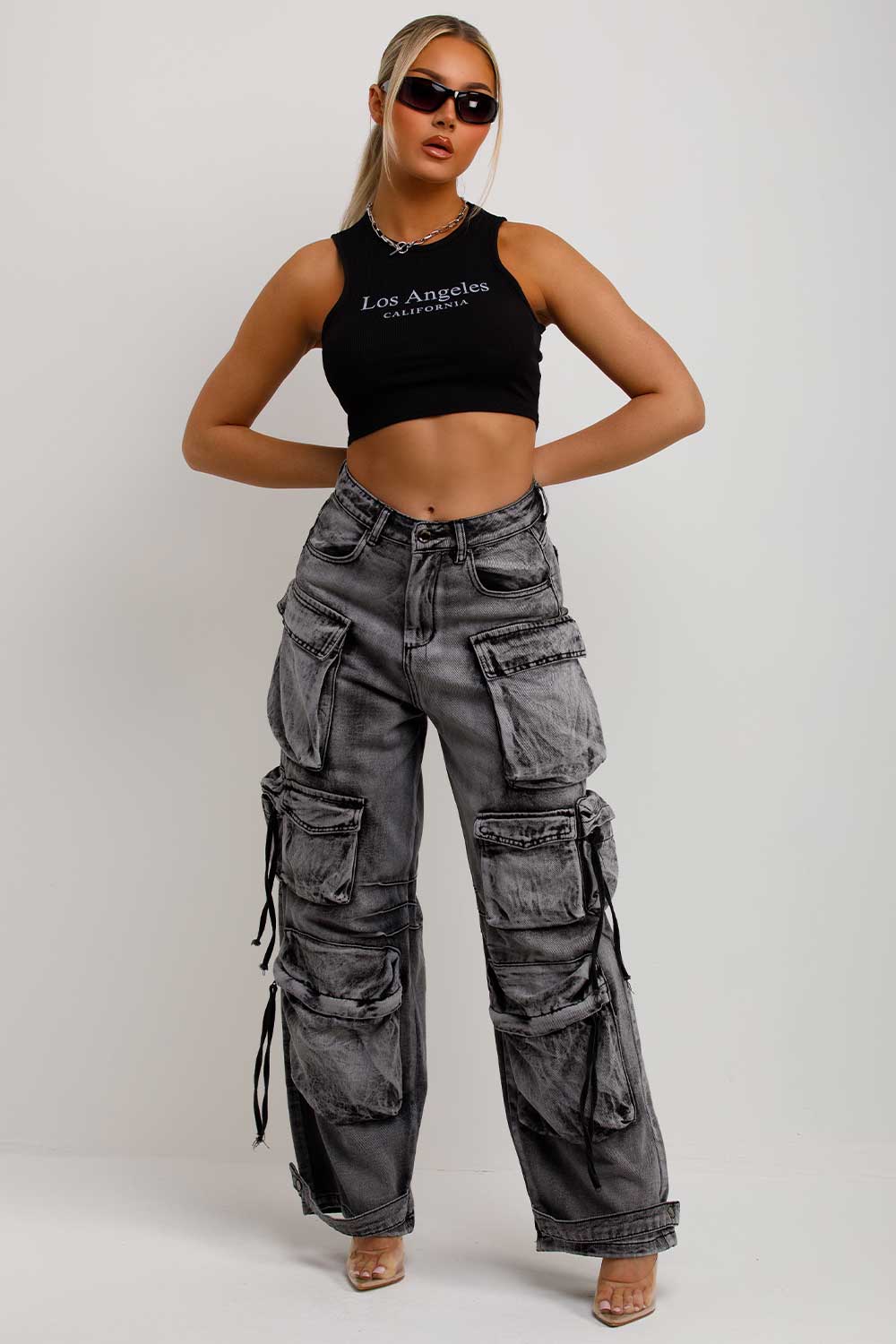 womens wide leg cargo jeans with multiple pockets festival clothes