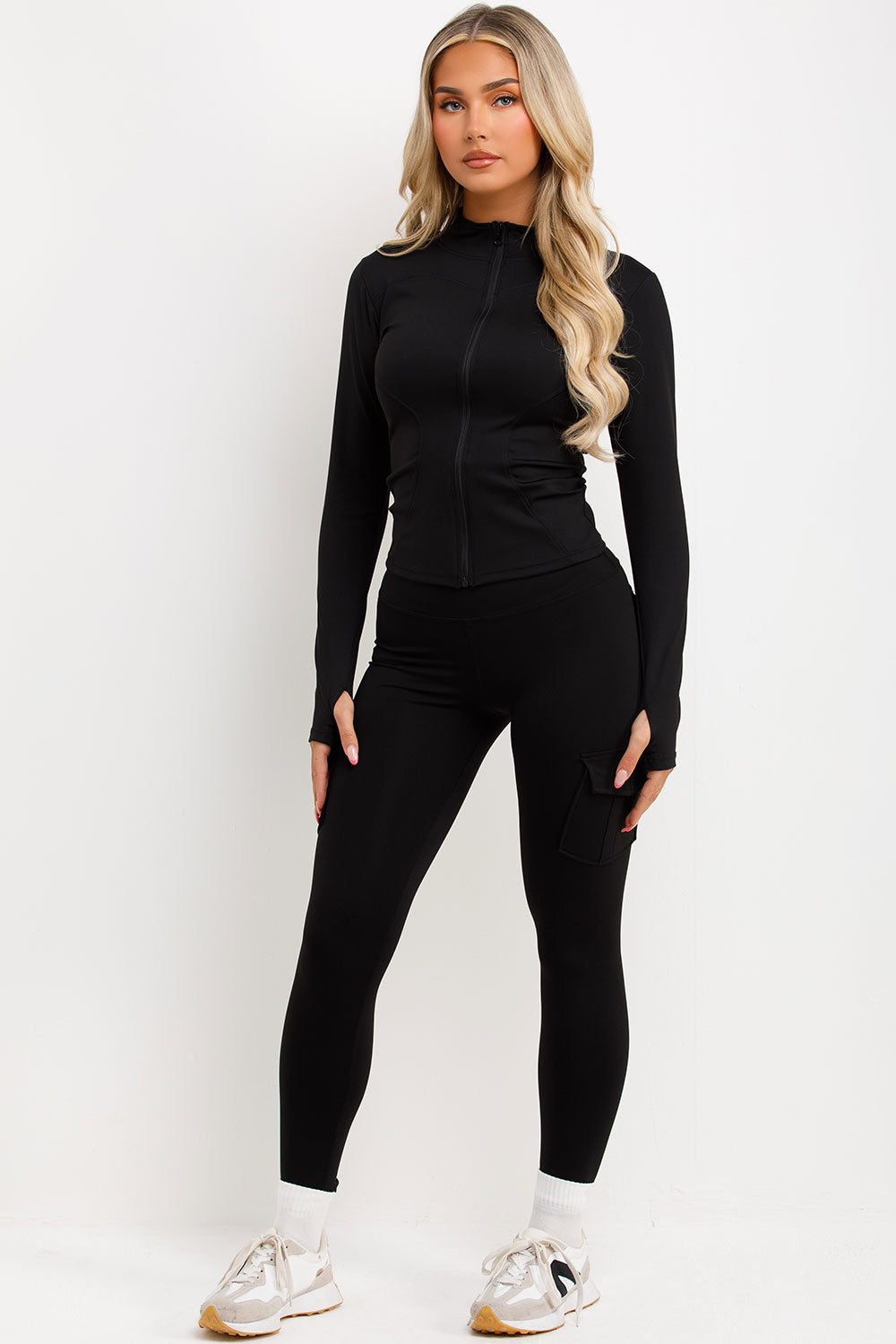 full zip sports track jacket and ruched scrunch bum leggings two piece co ord set womens uk