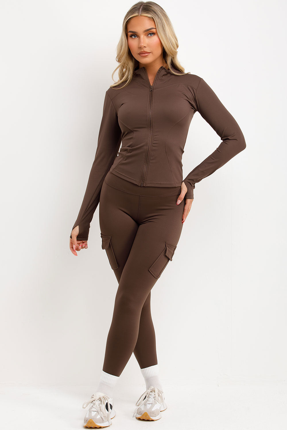 zip up sculpt sports jacket and scrunch bum leggings two piece set