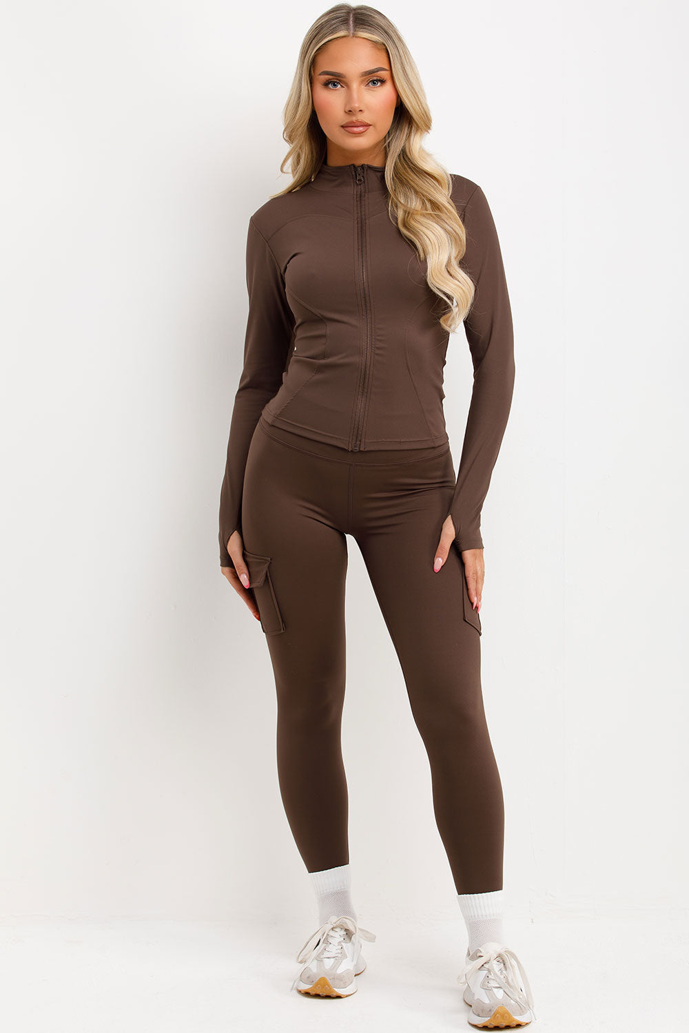 ruched scrunch bum leggings and sports zip up jacket two piece co ord set
