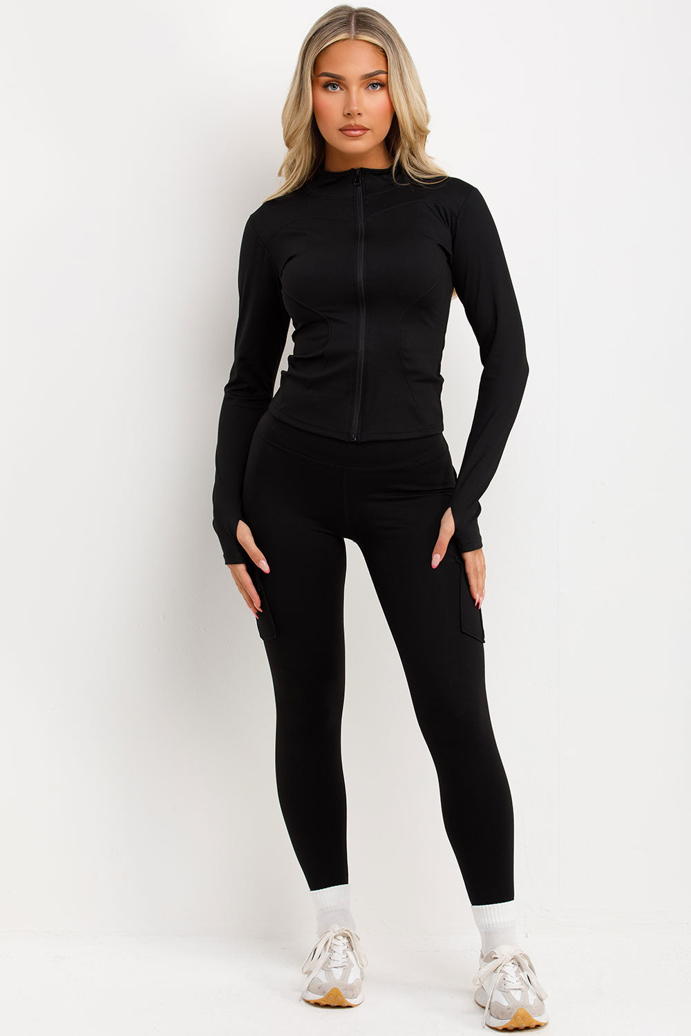ruched scrunch bum leggings and sports zip up jacket two piece co ord set