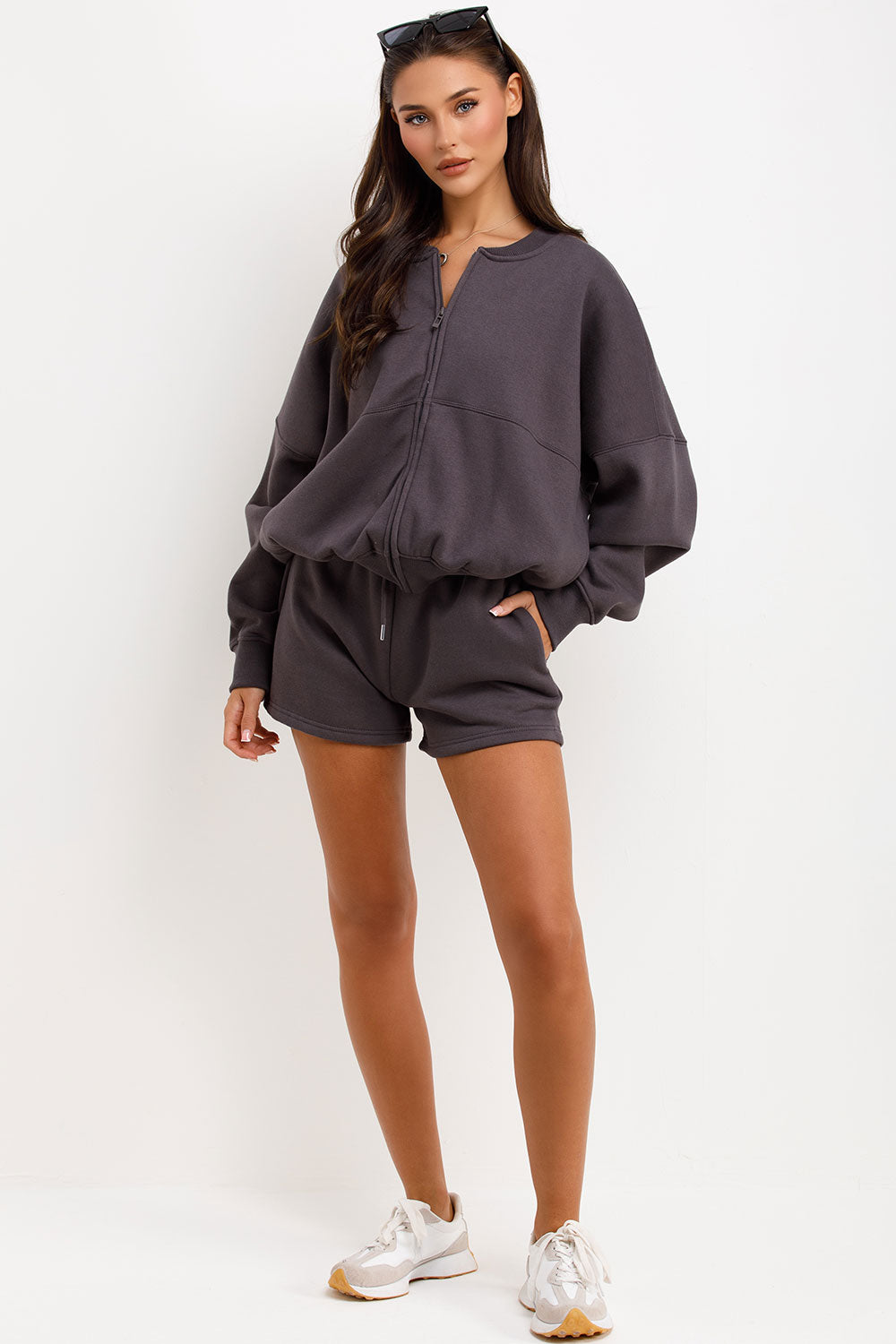 womens bomber jacket and shorts two piece set summer lounge set airport outfit