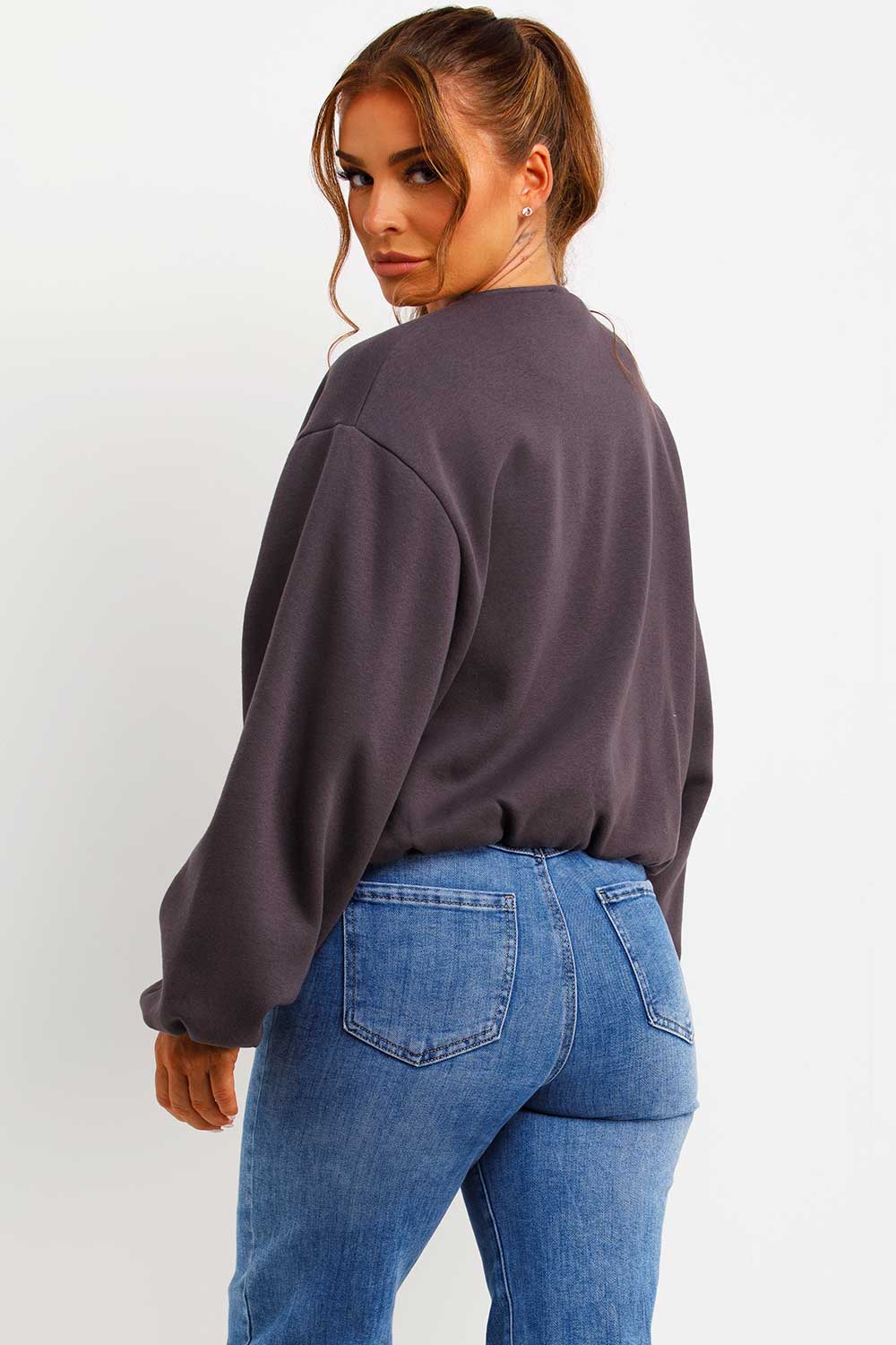 bomber jacket with zip fastening pockets elasticated hem charcoal