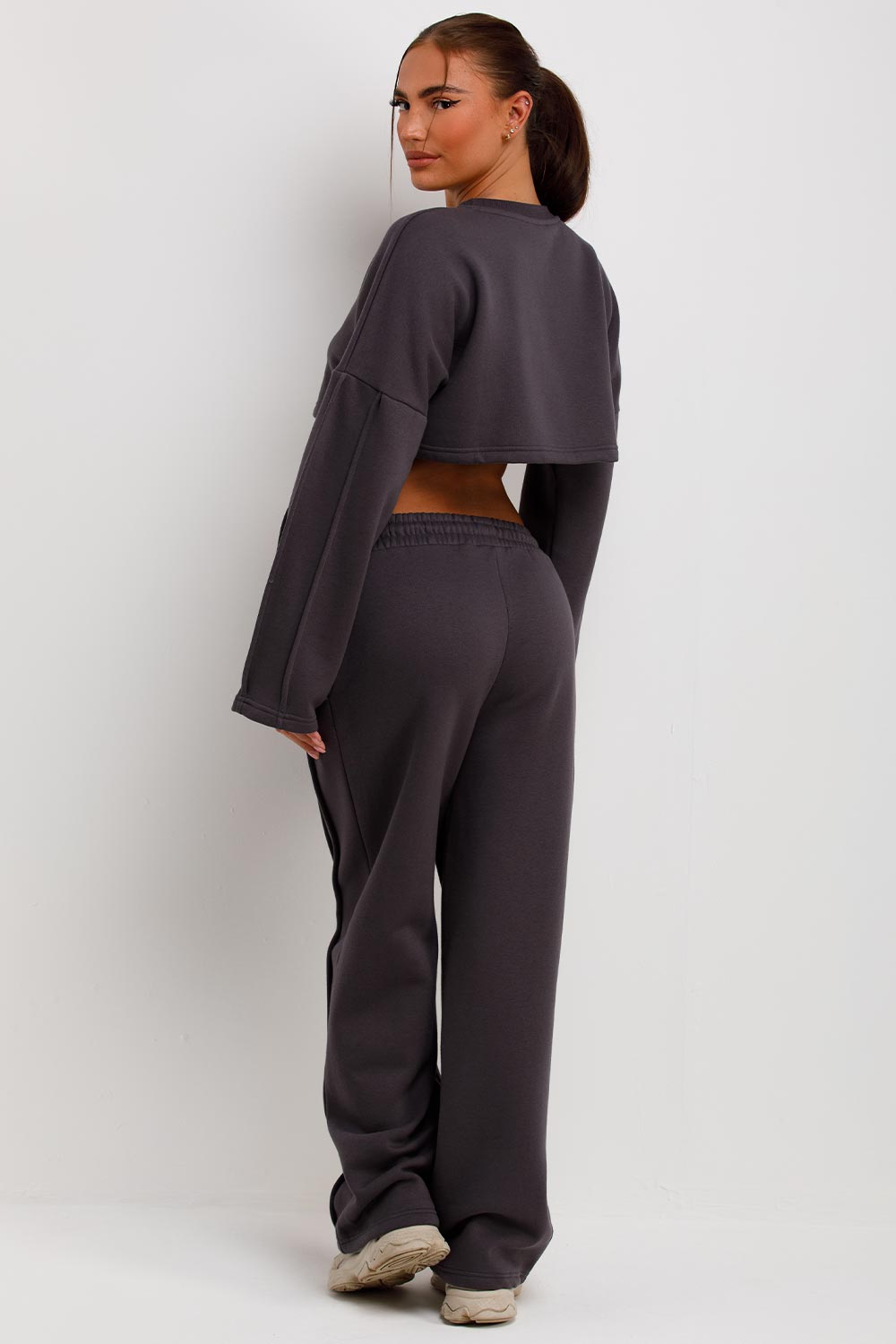 womens charcoal grey tracksuit sweatshirt and joggers tracksuit set