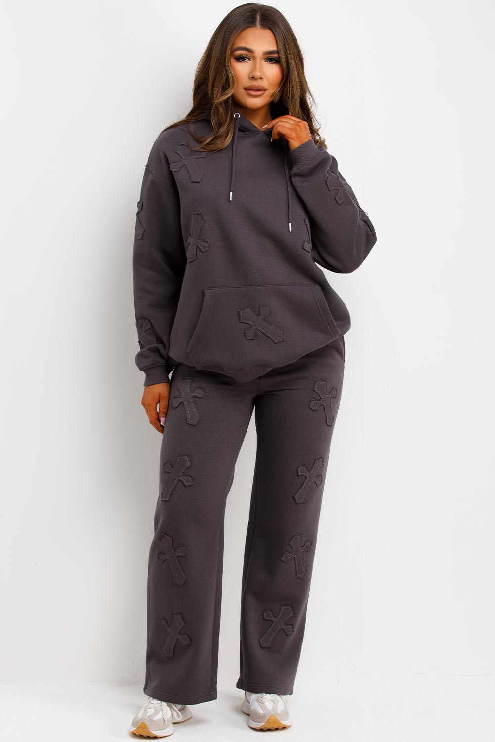 cross hoodie and joggers loungewear set womens styled up