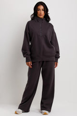 womens half zip sweatshirt and joggers tracksuit loungewear set airport outfit