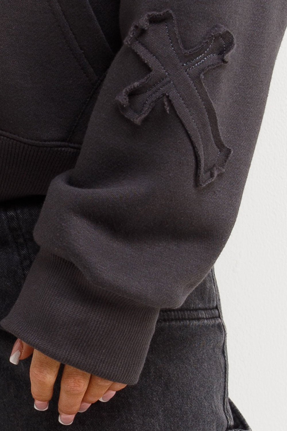 cross applique hoodie womens