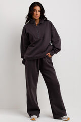 half zip jumper and wide leg joggers loungewear set airport outfit