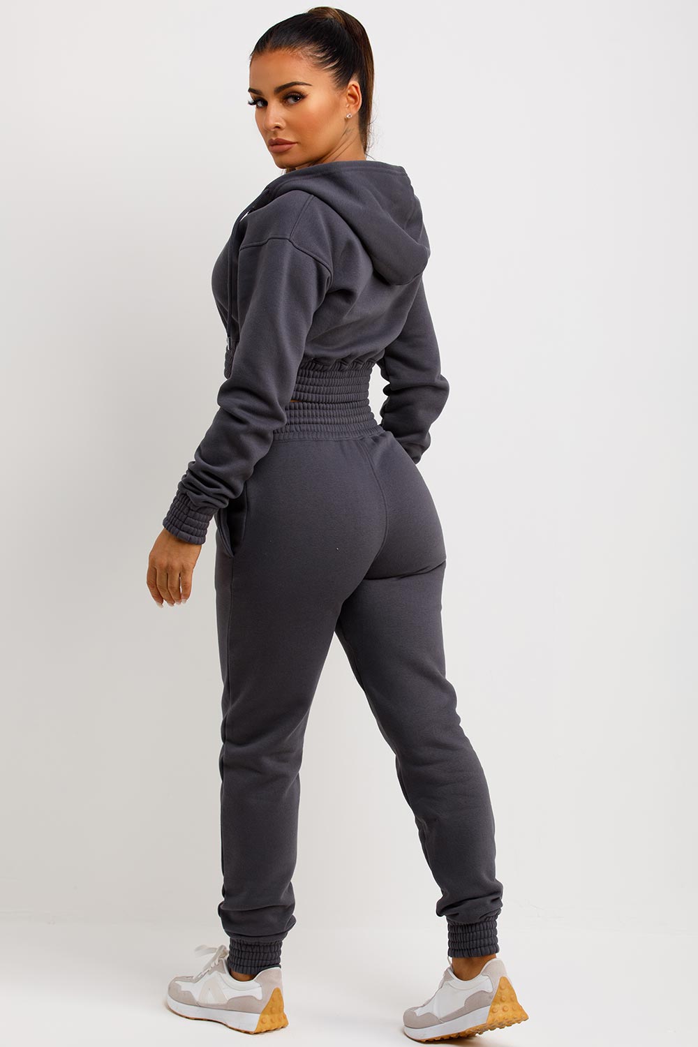 womens cropped tiktok tracksuit charcoal grey