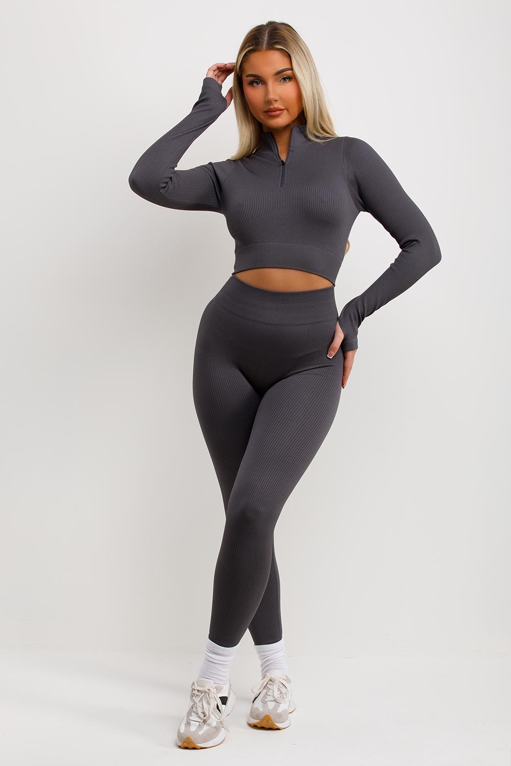 womens crop tracksuit with half zip