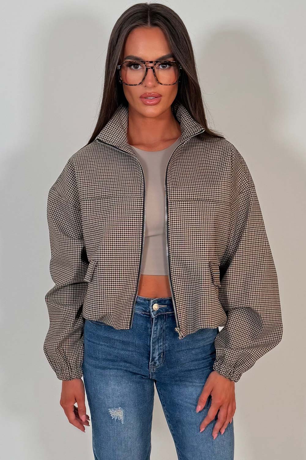 cernucci check nylon jacket for womens