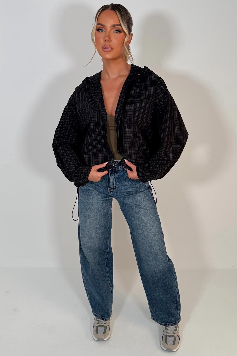 womens stradivarius checked jacket with hood sale styledup uk