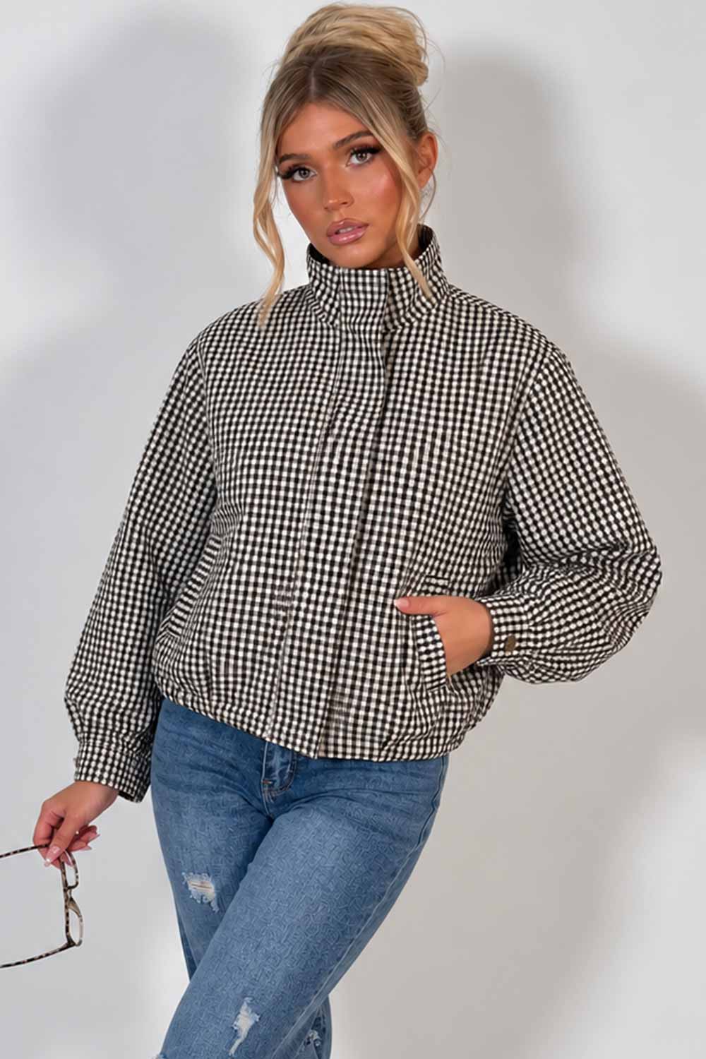 zara womens check jacket long sleeves elasticated hem oversized look styledup uk