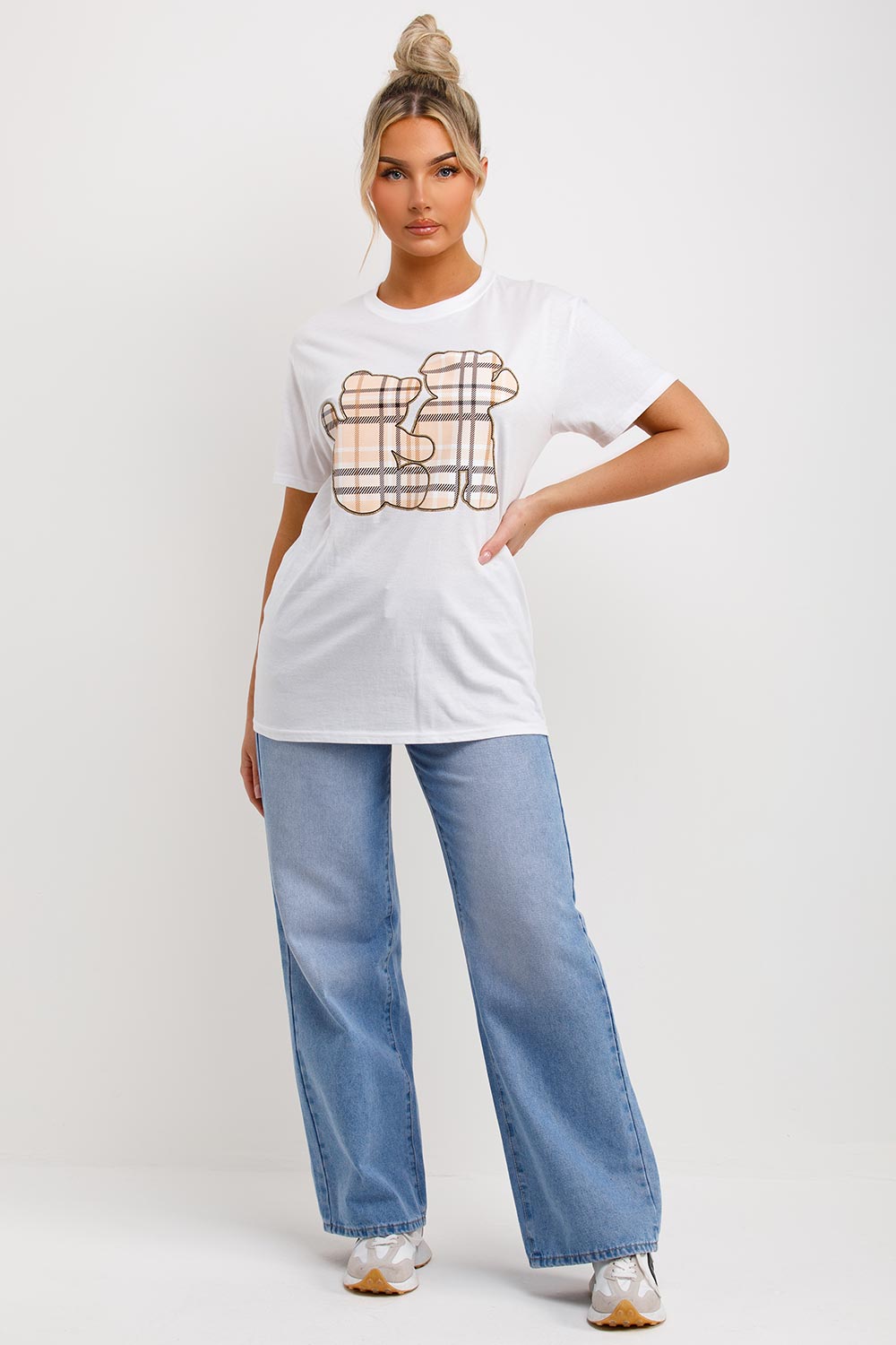 womens teddy bear graphic print white t shirt