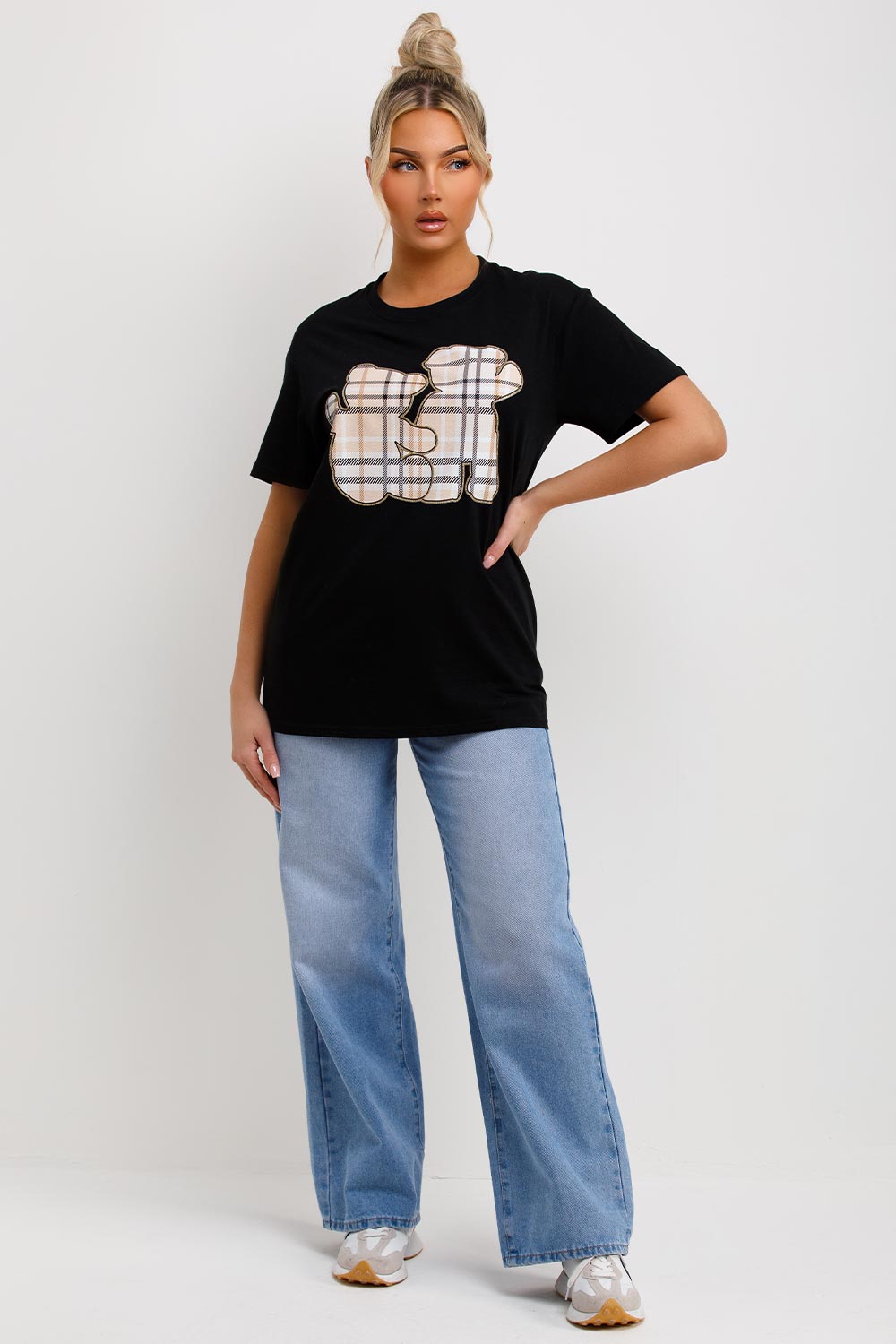 womens black teddy bear print t shirt