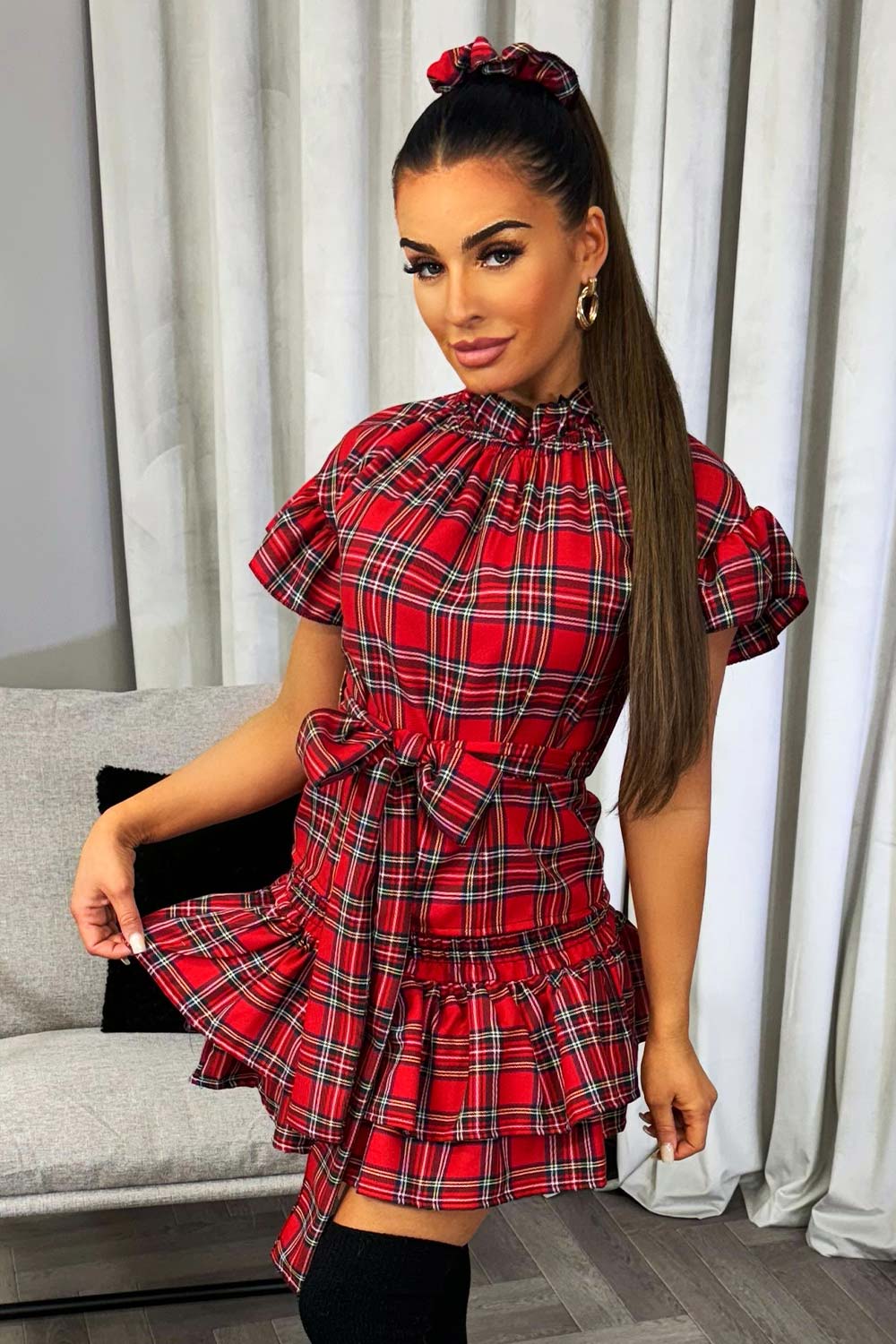checkered rara skirt and frilly top co ord christmas party outfit