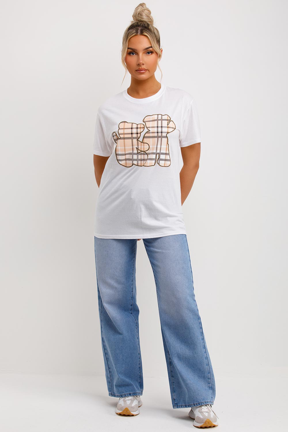 teddy bear print white t shirt