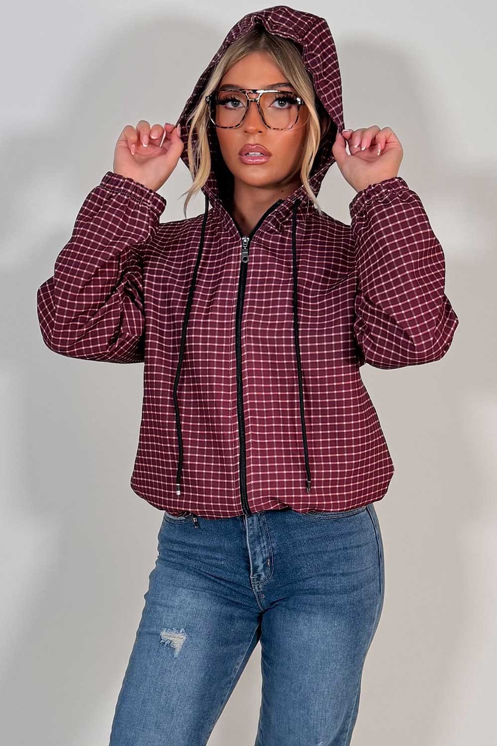 stradivarius checked jacket with hood womens uk