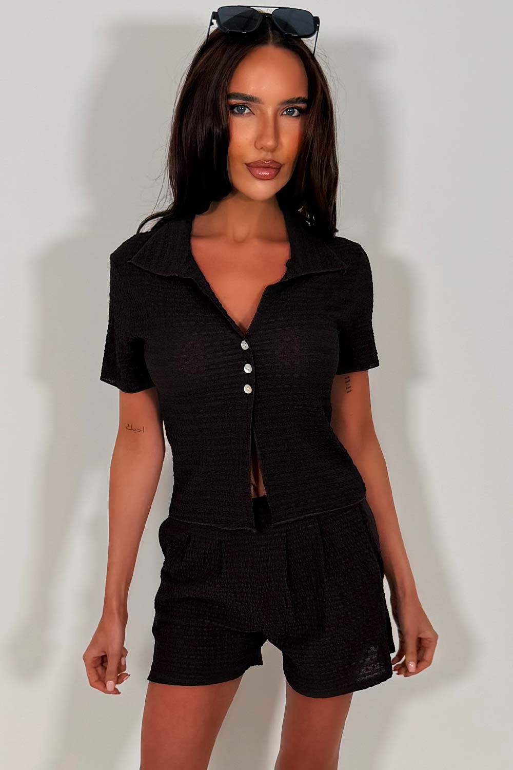 womens summer holiday shorts and top two piece co ord set travel outfit zara uk