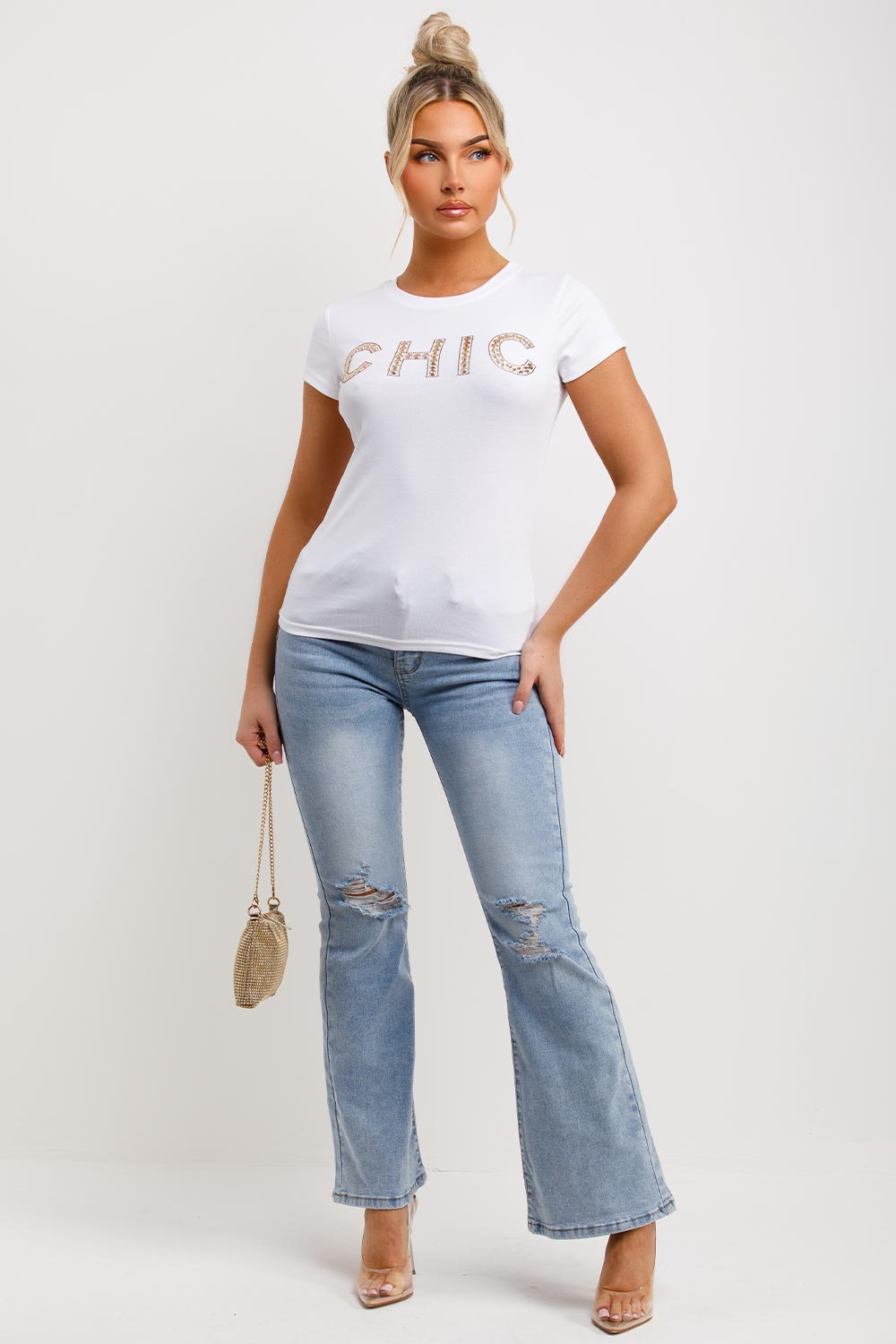 diamante detail t shirt white