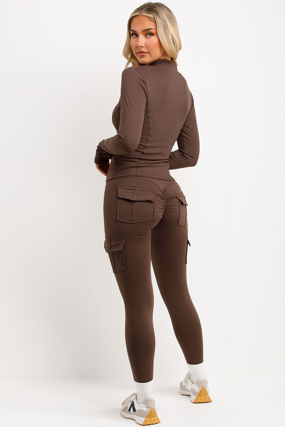 skims womens zip up sports jacket and scrunch bum leggings two piece set