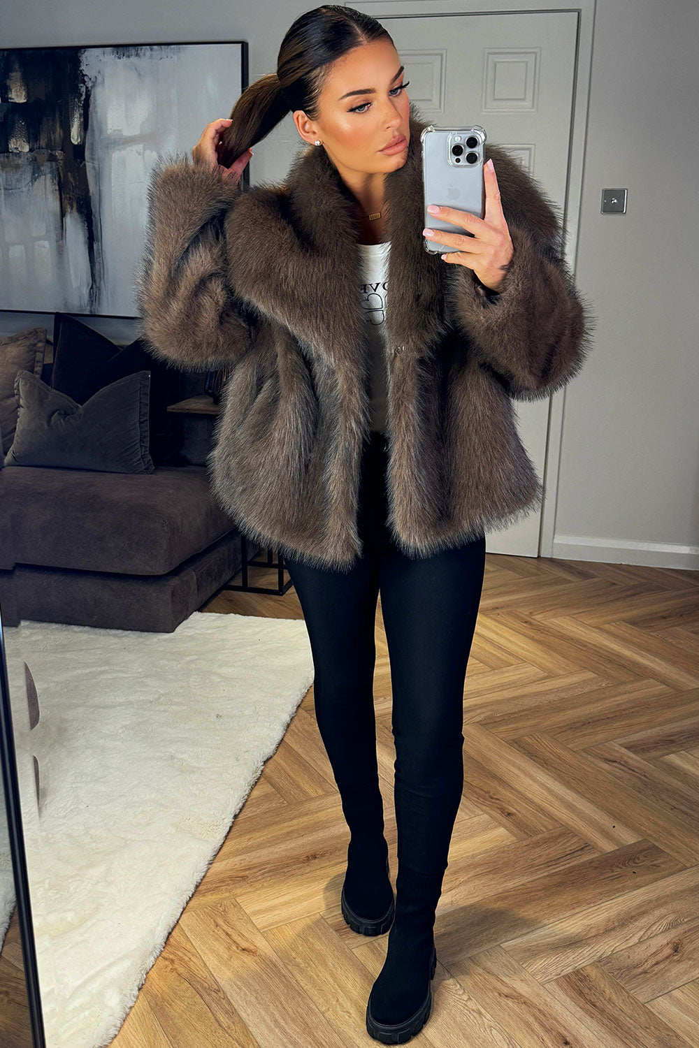 womens faux fur jacket short plush style