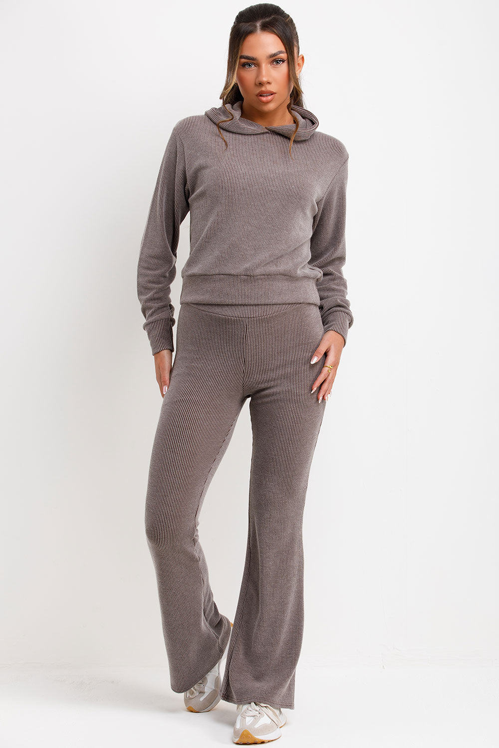 ribbed hoodie and trousers loungewear co ord womens tracksuit