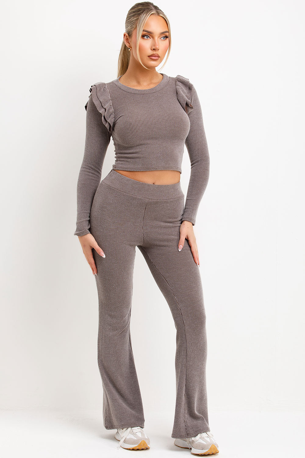 skinny flare trousers and ribbed long sleeve top loungewear set