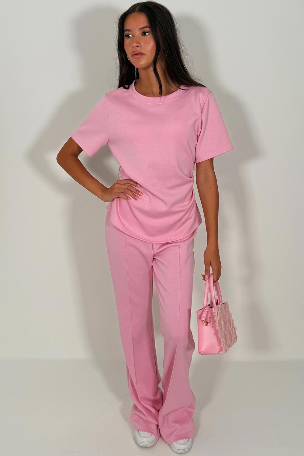 gathered top and trousers two piece co ord set styledup uk womens summer holiday lounge set