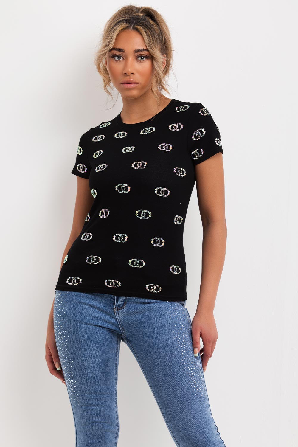 diamante embellishment t shirt black