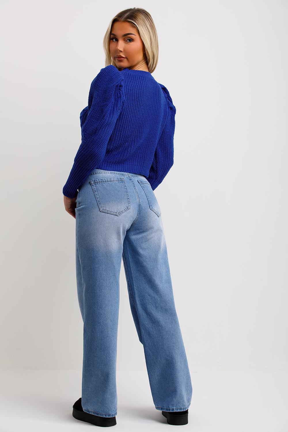 womens royal blue knitted jumper top long sleeves